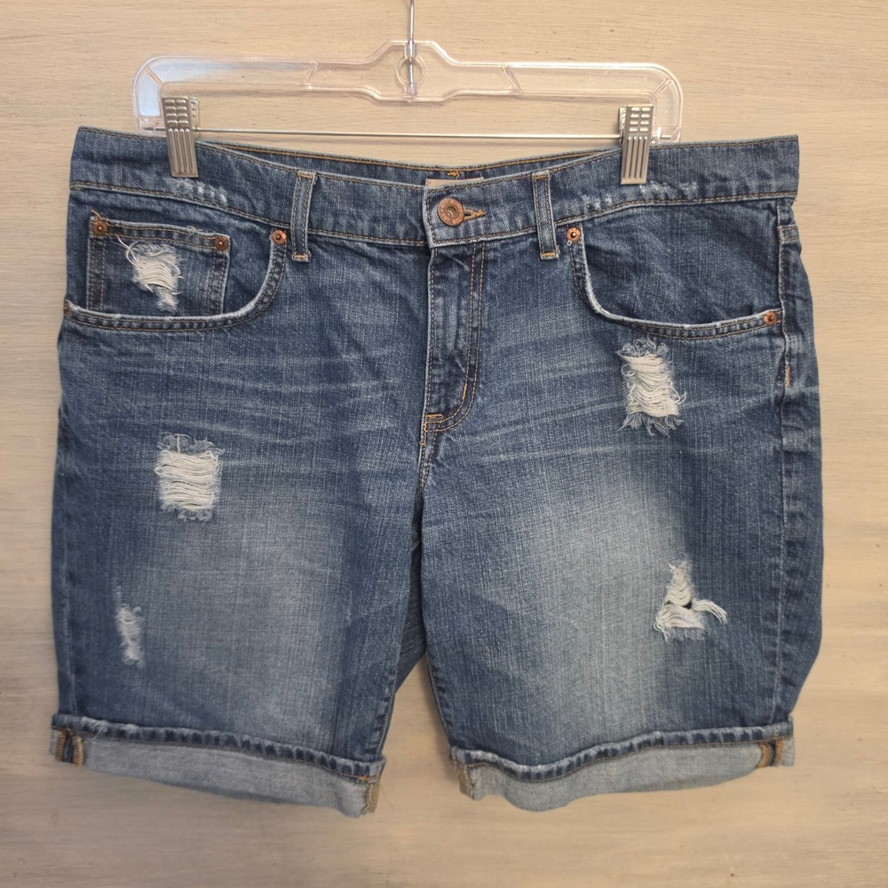 Gap‎ 100% Cotton Distressed Blue Jean Boyfriend Denim Bermuda Shorts 14/32 GC